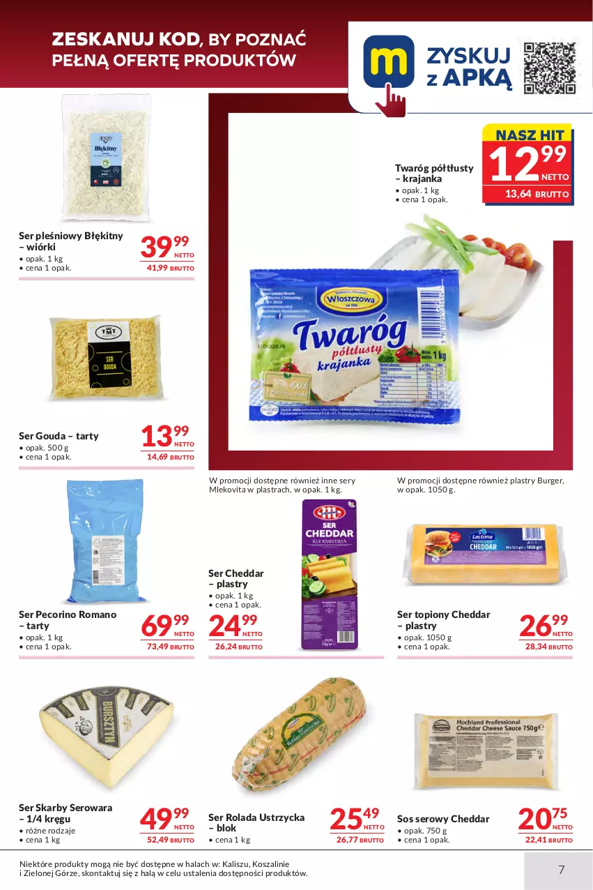Gazetka promocyjna Makro - Oferta dla gastronomii - ważna 18.08 do 31.08.2026 - strona 7 - produkty: Burger, Cheddar, Gouda, Kosz, Mleko, Mlekovita, Pecorino, Rolada, Rolada Ustrzycka, Ser, Ser pleśniowy, Ser topiony, Sos, Szal, Top, Twaróg, Twaróg półtłusty