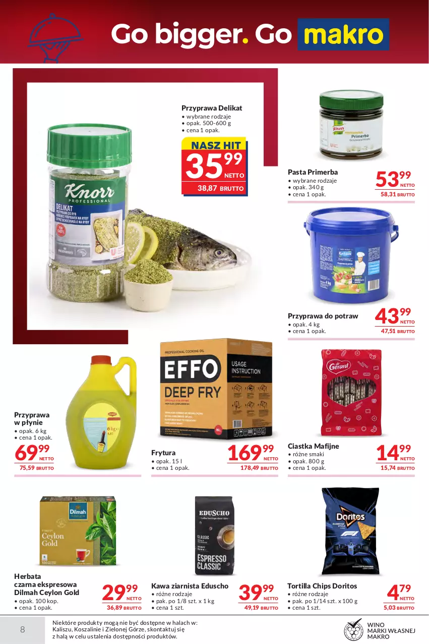 Gazetka promocyjna Makro - Oferta dla gastronomii - ważna 18.08 do 31.08.2026 - strona 8 - produkty: Ciastka, Dilmah, Herbata, Herbata czarna, Kawa, Kawa ziarnista, Kosz, O nas, Przyprawa do potraw, Przyprawa w płynie, Szal, Tortilla, Tortilla Chips