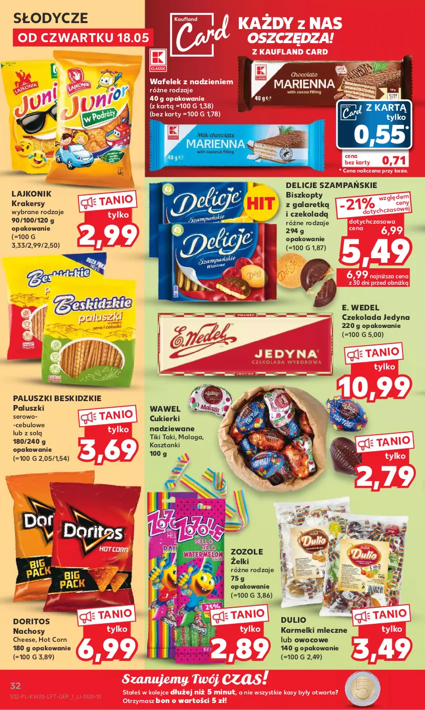 Gazetka promocyjna Kaufland - Gazetka tygodnia - ważna 18.05 do 24.05.2023 - strona 32 - produkty: Beskidzki, Beskidzkie paluszki, Biszkopty, Cukier, Cukierki, Cukierki nadziewane, Czekolada, Delicje, E. Wedel, Gala, Krakersy, Lajkonik, Olej, Ser, Wafelek, Wawel