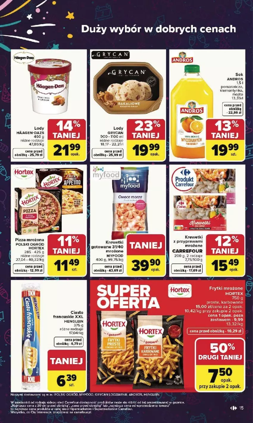 Gazetka promocyjna Carrefour - Gazetka Carrefour, Market od poniedziałku! - ważna 29.12.2025 do 03.01.2026 - strona 15 - produkty: Ciasto francuskie, Gry, Hortex, Krewetki, Lody, Ogród, Sok