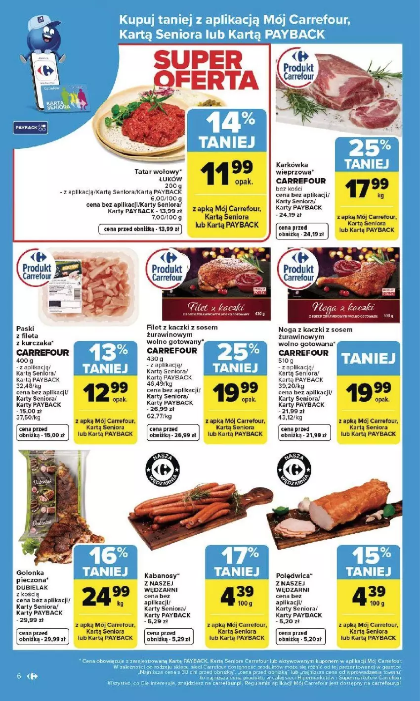 Gazetka promocyjna Carrefour - Gazetka Carrefour, Market od poniedziałku! - ważna 29.12.2025 do 03.01.2026 - strona 6 - produkty: Fa, Kabanos, Kurczak, Noga z kaczki, Polędwica, Sos, Tatar wołowy, Wino