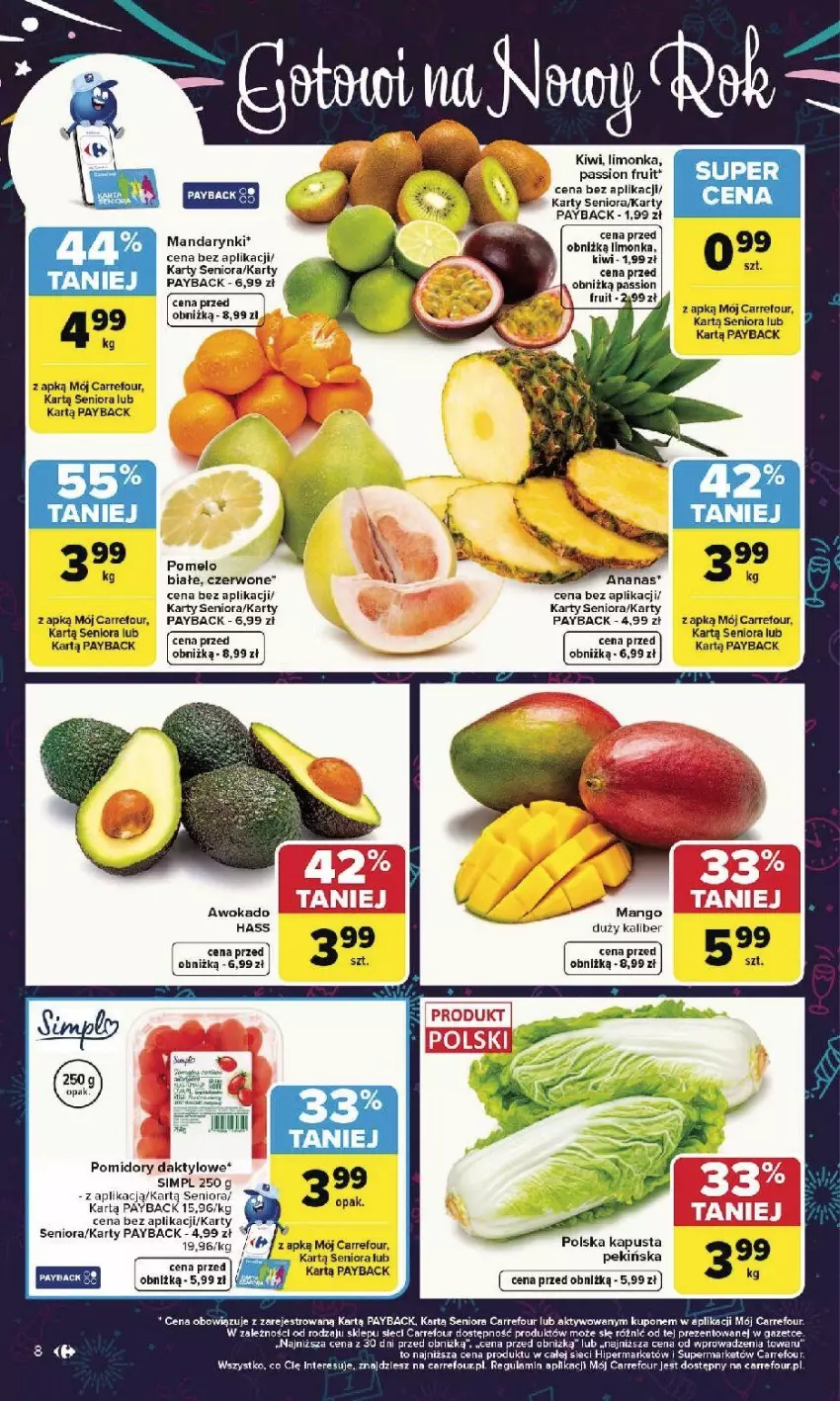 Gazetka promocyjna Carrefour - Gazetka Carrefour, Market od poniedziałku! - ważna 29.12.2025 do 03.01.2026 - strona 8 - produkty: Ananas, EPEE, Fa, Kiwi, Limonka, Mandarynki, Mango, Pomelo, Pomidory