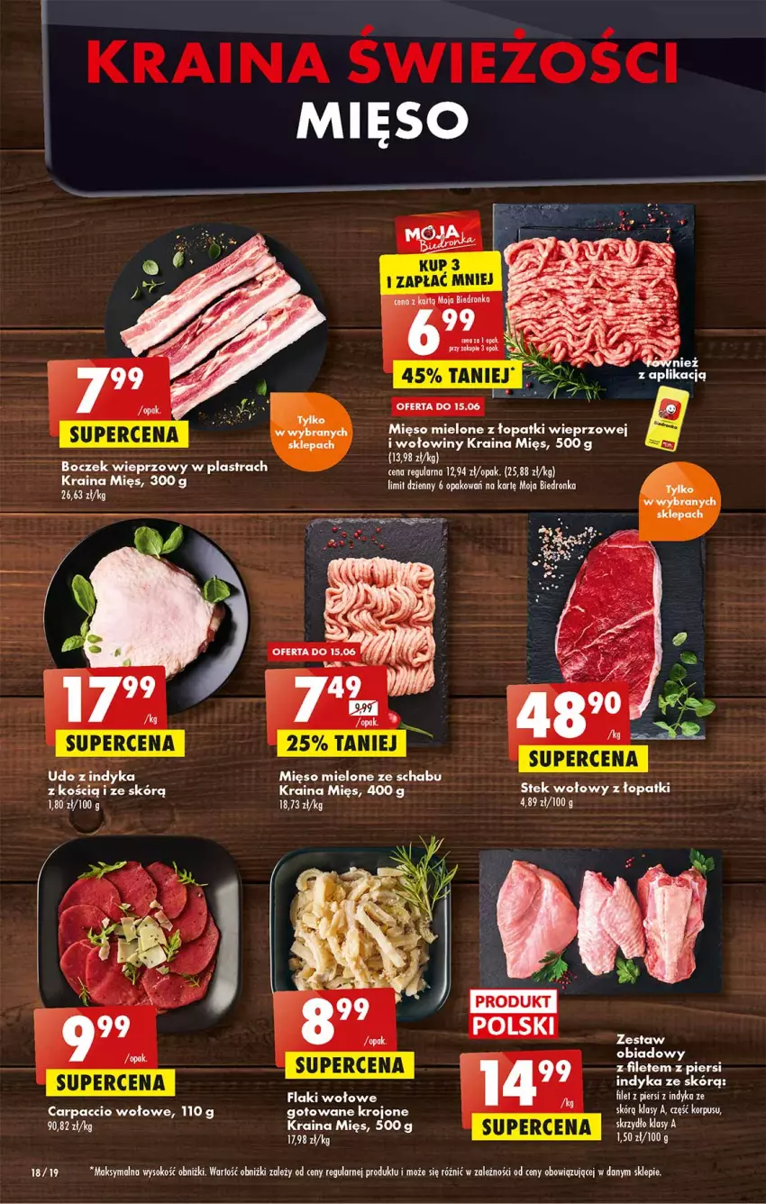 Gazetka promocyjna Biedronka - W tym tygodniu - ważna 13.06 do 18.06.2022 - strona 18 - produkty: Carpaccio, Flaki, Flaki wołowe, Mięso, Mięso mielone, Mięso mielone z łopatki wieprzowej, Sok, Stek, Stek wołowy