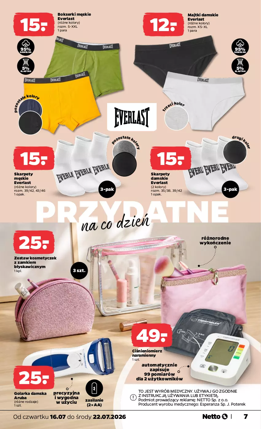Gazetka promocyjna Netto - Od Czwartku - ważna 16.07 do 22.07.2026 - strona 7 - produkty: Bokserki, Ciśnieniomierz, Golarka, Karp, Majtki, Ser, Silan, Wełna