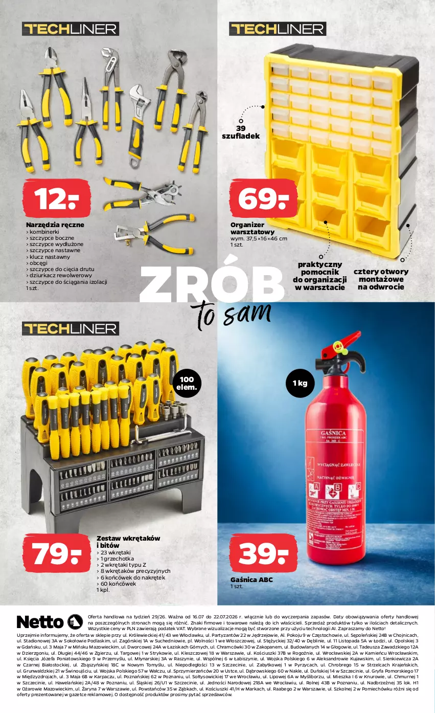 Gazetka promocyjna Netto - Od Czwartku - ważna 16.07 do 22.07.2026 - strona 8 - produkty: Fa, Gaśnica, Gry, Karp, Kujawski, Organizer, Podlaski, Sok, Stock, Szczypce, Top, Wino, Wkręt, Zestaw wkrętaków