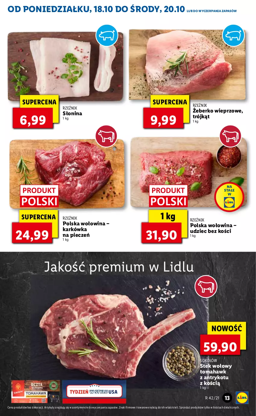 Gazetka promocyjna Lidl - ważna 18.10 do 21.10.2021 - strona 13 - produkty: Piec, Sok, Sokołów, Stek, Stek wołowy, Wołowina