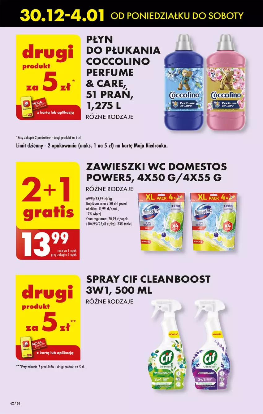 Gazetka promocyjna Biedronka - Od Poniedziałku - ważna 30.12.2024 do 04.01.2025 - strona 62 - produkty: Cif, Coccolino, Domestos, Perfum, Zawieszki