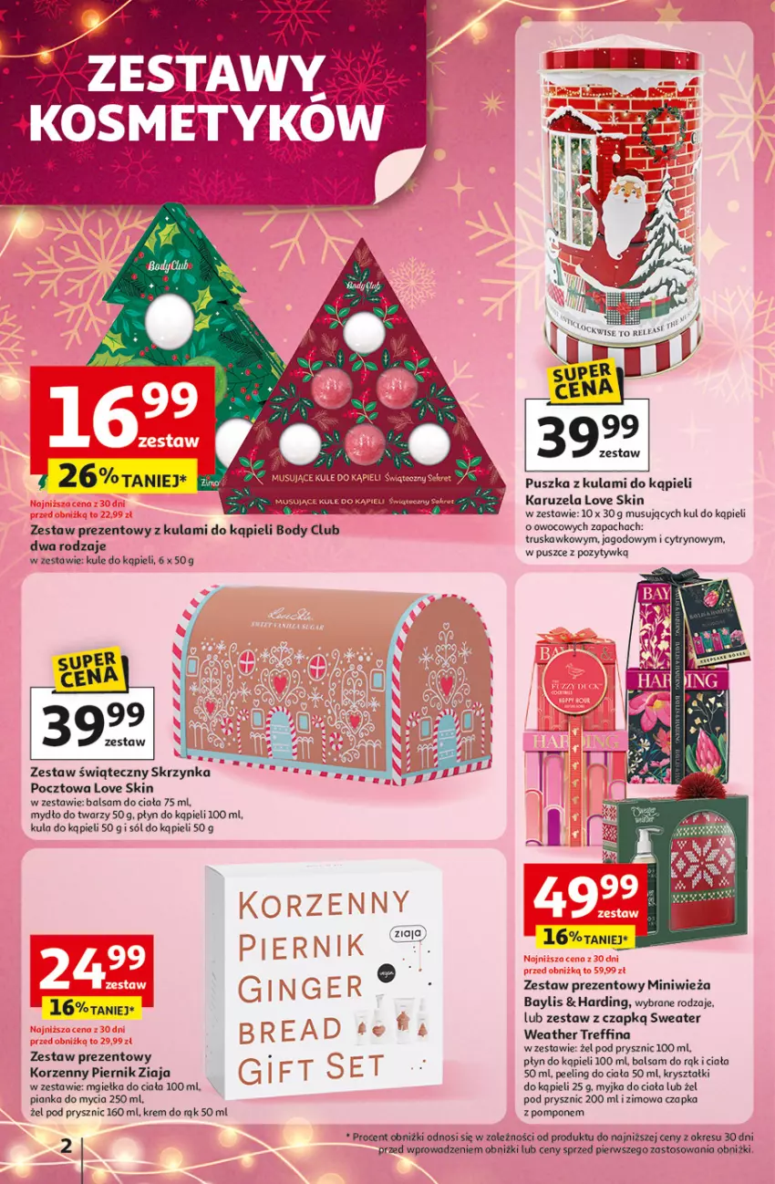 Gazetka promocyjna Auchan - katalog prezenty Świera jak babcię kocham Hipermarket - ważna 27.11 do 03.12.2025 - strona 2 - produkty: Balsam do ciała, Body, Czapka, Krem do rąk, Kula do kąpieli, Mus, Mydło, Peeling, Piernik, Płyn do kąpieli, Sól, Sól do kąpieli, Zestaw prezentowy, Ziaja