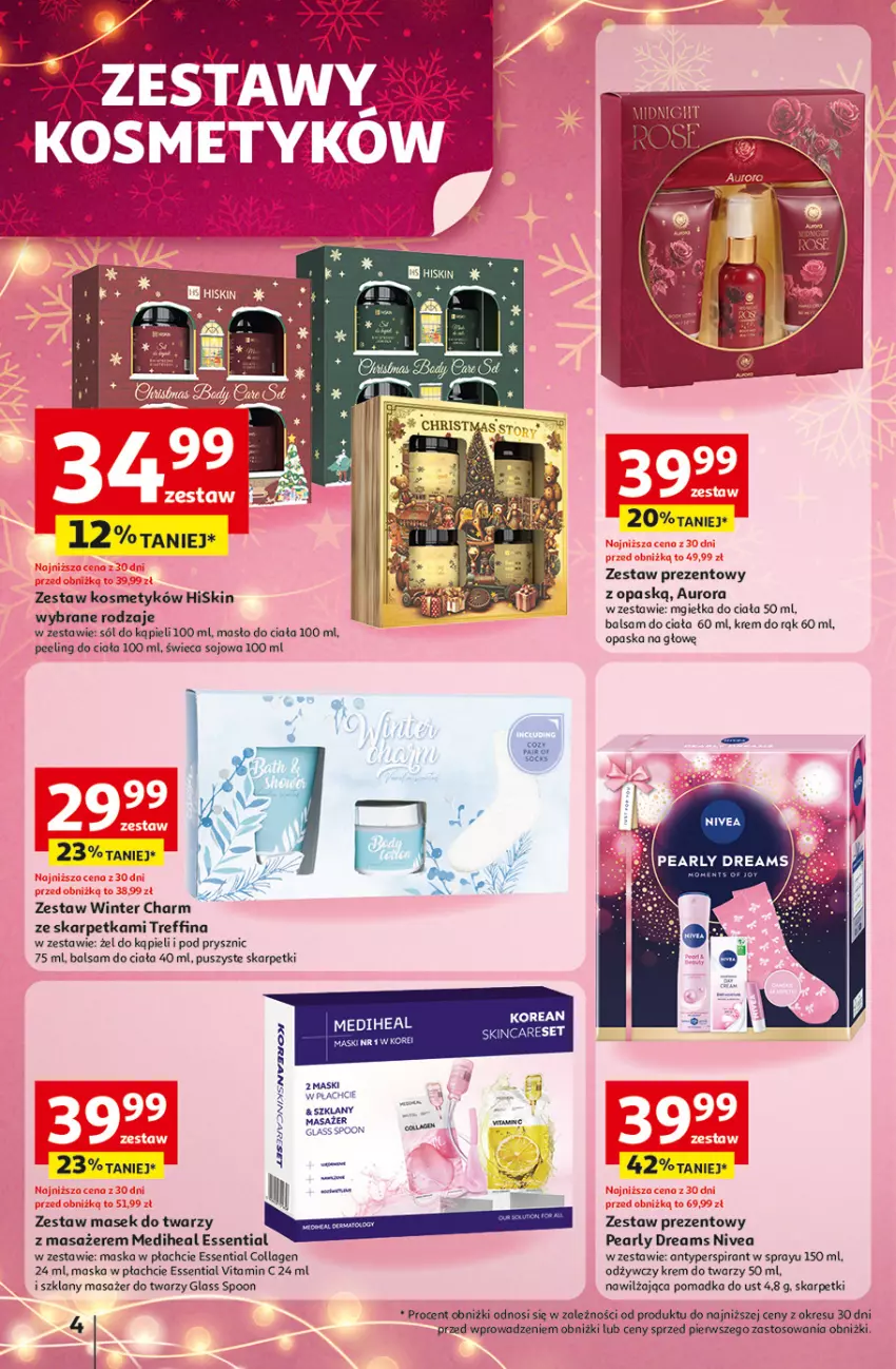 Gazetka promocyjna Auchan - katalog prezenty Świera jak babcię kocham Hipermarket - ważna 27.11 do 03.12.2025 - strona 4 - produkty: Antyperspirant, Balsam do ciała, Karp, Krem do rąk, Krem do twarzy, Masażer, Maska, Maska w płachcie, Masło, Masło do ciała, Nivea, Opaska, Peeling, Skarpetki, Sól, Sól do kąpieli, Zestaw prezentowy