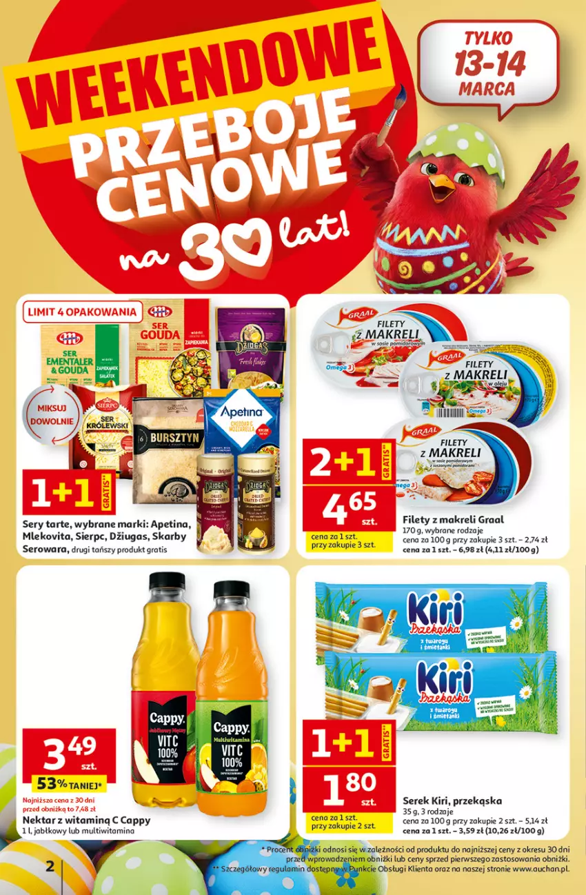 Gazetka promocyjna Auchan - 30 Lat Hipermarket - ważna 12.03 do 18.03.2026 - strona 2 - produkty: Cappy, Gra, Graal, Mięta, Mleko, Mlekovita, Mop, Mus, Nektar, Ser, Serek, Sos