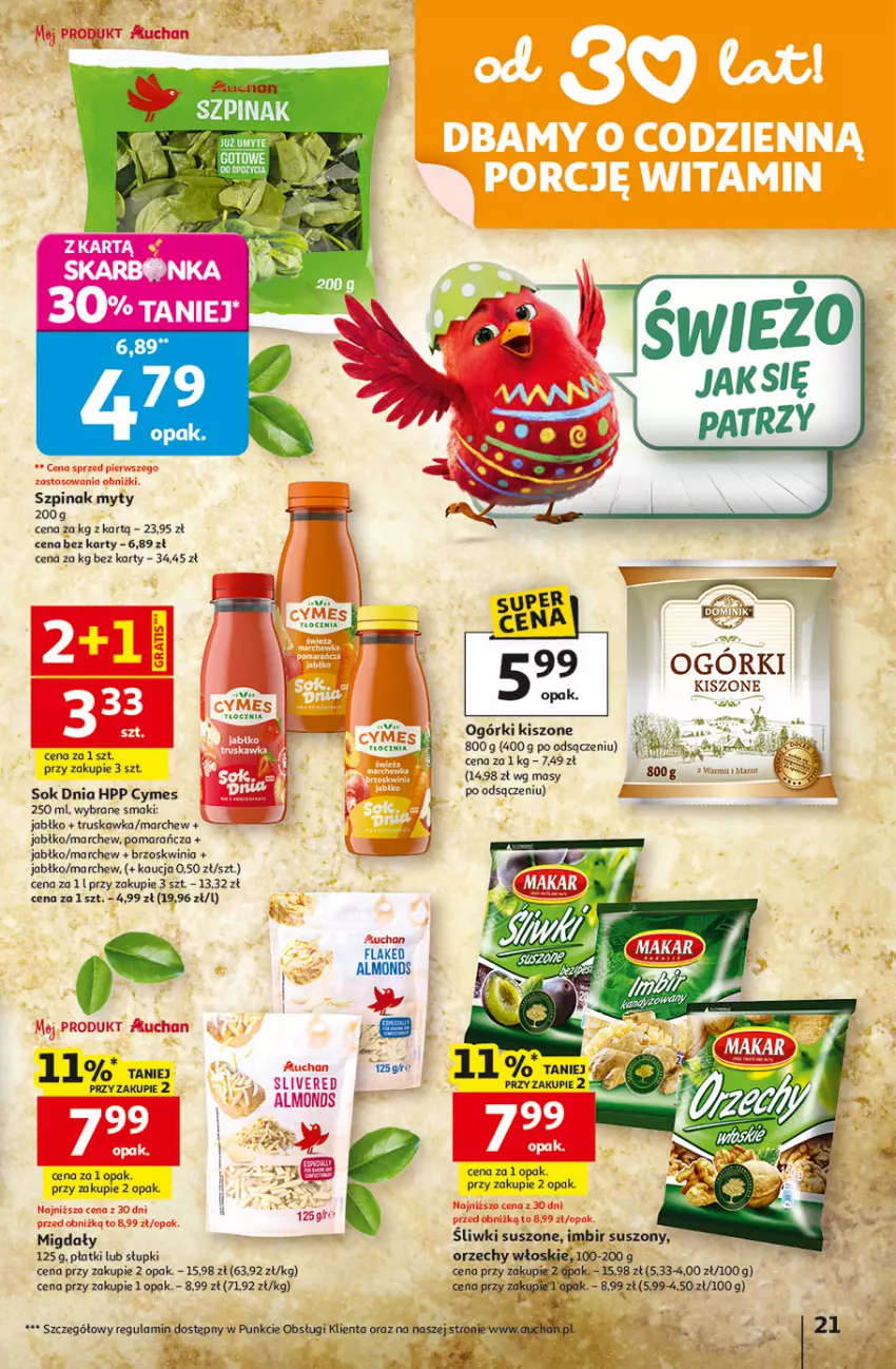 Gazetka promocyjna Auchan - 30 Lat Hipermarket - ważna 12.03 do 18.03.2026 - strona 21 - produkty: HP, Imbir, Migdały, Orzechy włoskie, Sok, Szpinak