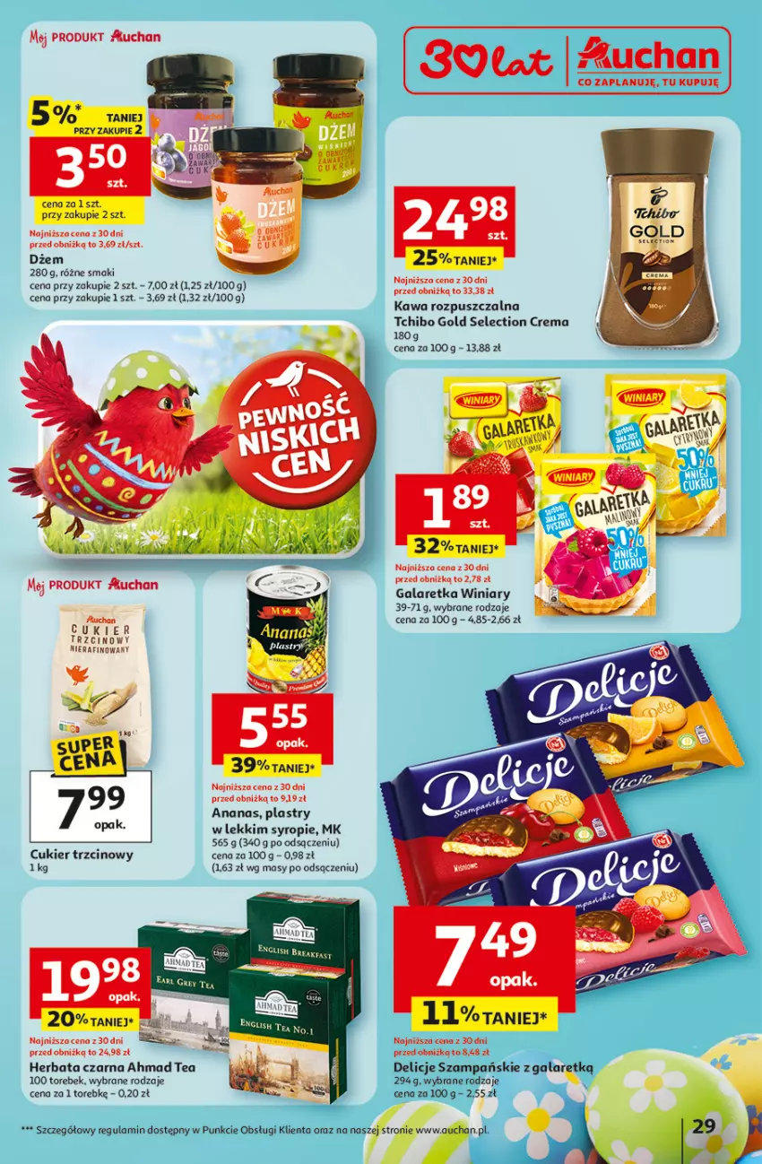 Gazetka promocyjna Auchan - 30 Lat Hipermarket - ważna 12.03 do 18.03.2026 - strona 29 - produkty: Ananas, Cukier, Cukier trzcinowy, Delicje, Dżem, Gala, Galaretka, Herbata, Herbata czarna, Kawa, Kawa rozpuszczalna, Syrop, Tchibo, Winiary