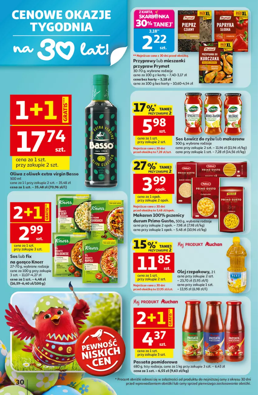 Gazetka promocyjna Auchan - 30 Lat Hipermarket - ważna 12.03 do 18.03.2026 - strona 30 - produkty: Gin, Gra, Knorr, Makaron, Olej, Olej rzepakowy, Oliwa, Oliwa z oliwek, Prymat, Przyprawy, Rum, Ryż, Sos