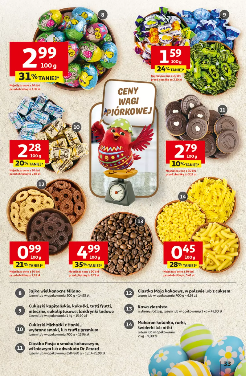 Gazetka promocyjna Auchan - 30 Lat Hipermarket - ważna 12.03 do 18.03.2026 - strona 33 - produkty: Ciastka, Cukier, Cukierki, Dr Gerard, Kakao, Kawa, Kawa ziarnista, Kokos, Makaron, Michałki, Rurki, Wagi