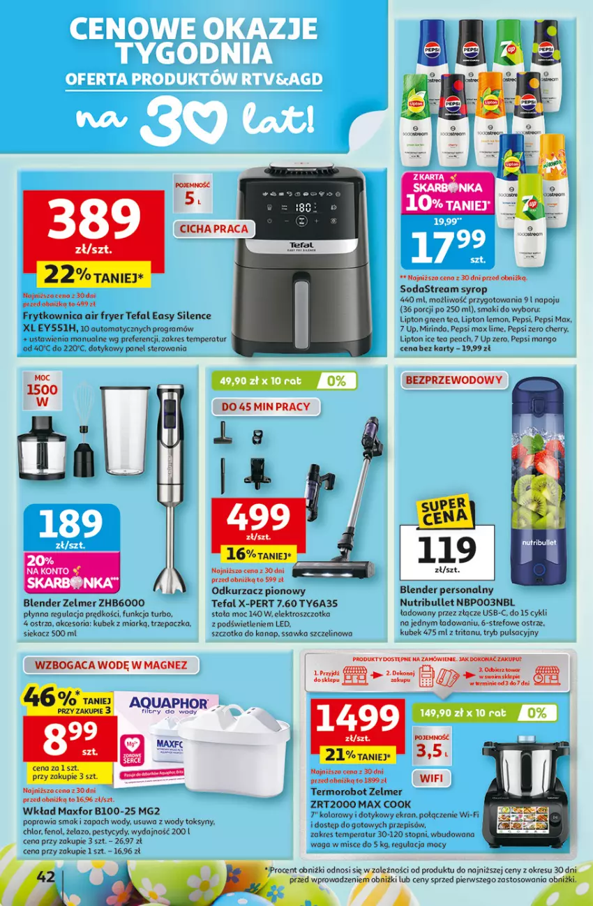 Gazetka promocyjna Auchan - 30 Lat Hipermarket - ważna 12.03 do 18.03.2026 - strona 42 - produkty: Aquaphor, Blender, Fa, Gra, Ice tea, Kubek, Lipton, Magnez, Mango, Mirinda, Odkurzacz, Pepsi, Pepsi max, Por, Robot, Syrop, Szczotka, Tefal, Top, Trzepaczka, Waga, Zelmer