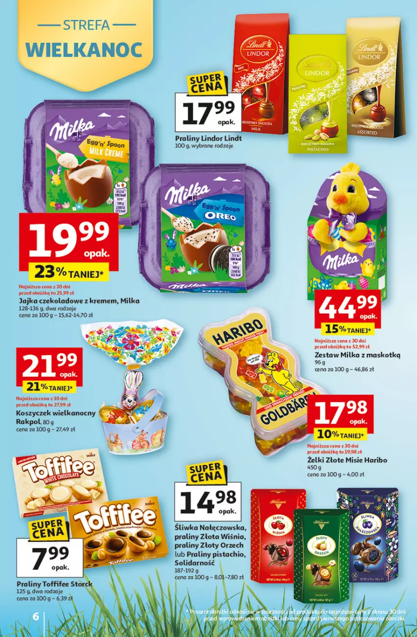Gazetka promocyjna Auchan - 30 Lat Hipermarket - ważna 12.03 do 18.03.2026 - strona 6 - produkty: Haribo, Kosz, Lindor, Lindt, Milka, Praliny, Ser, Toffifee