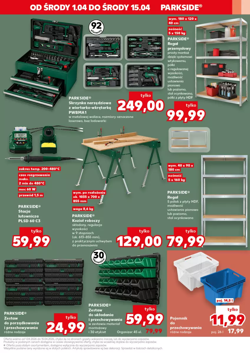 Gazetka promocyjna Kaufland - Kaufland - ważna 01.04 do 15.04.2026 - strona 9 - produkty: Cynk, LG, Organizer, Parkside, Por, Przewód, Regał, Ser, Skrzynka narzędziowa, Top, Waga, Wkręt