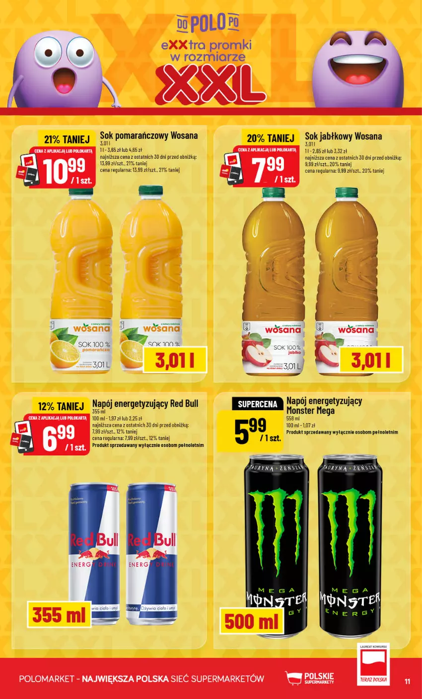Gazetka promocyjna PoloMarket - Gazetka 32 - ważna 05.08 do 11.08.2026 - strona 11 - produkty: Napój, Red Bull, Sok, Sok jabłkowy, Sok pomarańczowy, Wosana