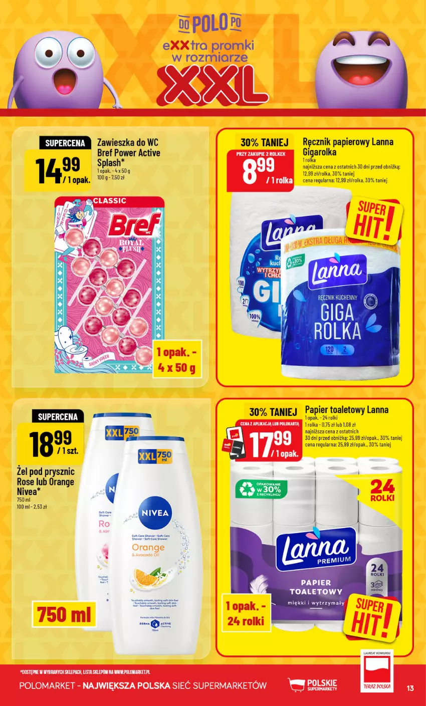 Gazetka promocyjna PoloMarket - Gazetka 32 - ważna 05.08 do 11.08.2026 - strona 13 - produkty: Bref, Laur, Nivea, Papier, Papier toaletowy, Ręcznik, Ręcznik kuchenny, Rolki, Zawieszka do wc