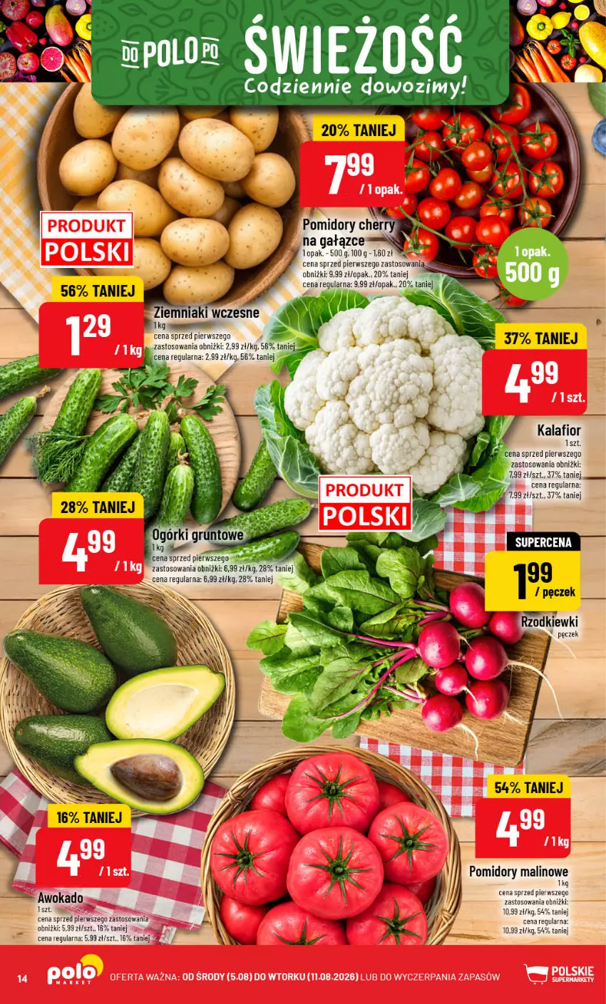 Gazetka promocyjna PoloMarket - Gazetka 32 - ważna 05.08 do 11.08.2026 - strona 14 - produkty: Kalafior, Pomidory, Ziemniaki