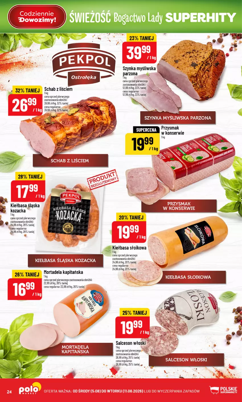 Gazetka promocyjna PoloMarket - Gazetka 32 - ważna 05.08 do 11.08.2026 - strona 24 - produkty: Kiełbasa, Kiełbasa śląska, Salceson, Ser, Szynka, Tera