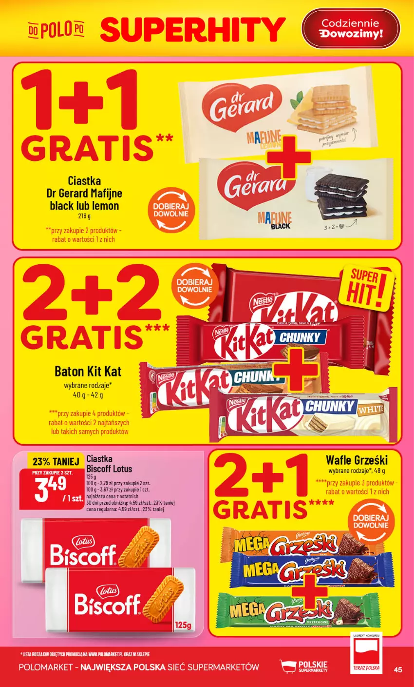 Gazetka promocyjna PoloMarket - Gazetka 32 - ważna 05.08 do 11.08.2026 - strona 45 - produkty: Baton, Ciastka, Dr Gerard, Grześki, Kit Kat, Lack, Wafle