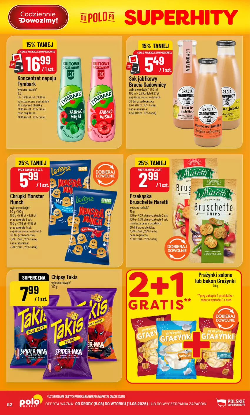 Gazetka promocyjna PoloMarket - Gazetka 32 - ważna 05.08 do 11.08.2026 - strona 52 - produkty: Beko, Bruschette, Chrupki, Gra, Monster Munch, Sok, Sok jabłkowy, Tymbark, Vegeta