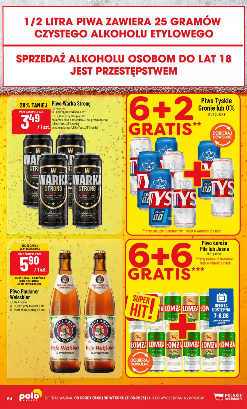 Gazetka promocyjna PoloMarket - Gazetka 32 - ważna 05.08 do 11.08.2026 - strona 54 - produkty: Piwo, Tyskie, Warka