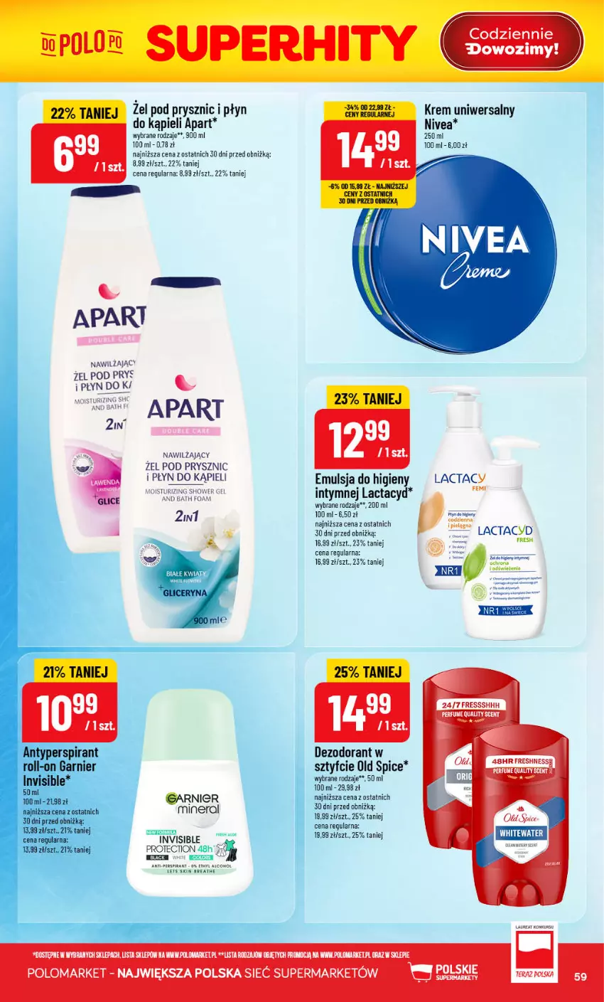 Gazetka promocyjna PoloMarket - Gazetka 32 - ważna 05.08 do 11.08.2026 - strona 59 - produkty: Dezodorant, Emulsja, Fa, Krem uniwersalny, Lactacyd, Laur, Nivea, Perfum, Płyn do kąpieli
