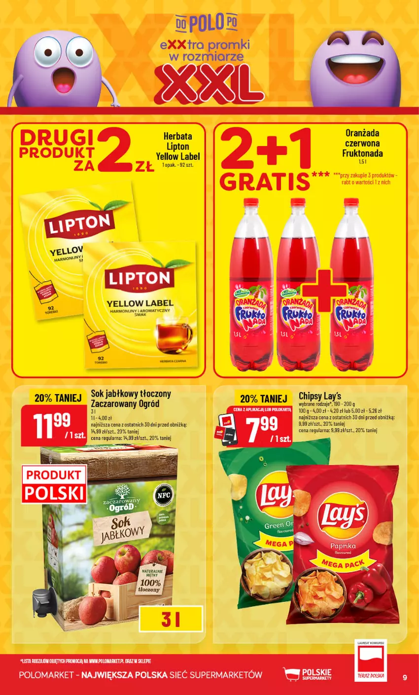Gazetka promocyjna PoloMarket - Gazetka 32 - ważna 05.08 do 11.08.2026 - strona 9 - produkty: Chipsy, Fa, Herbata, Laur, Lipton, Ogród, Oranżada, Sok, Sok jabłkowy