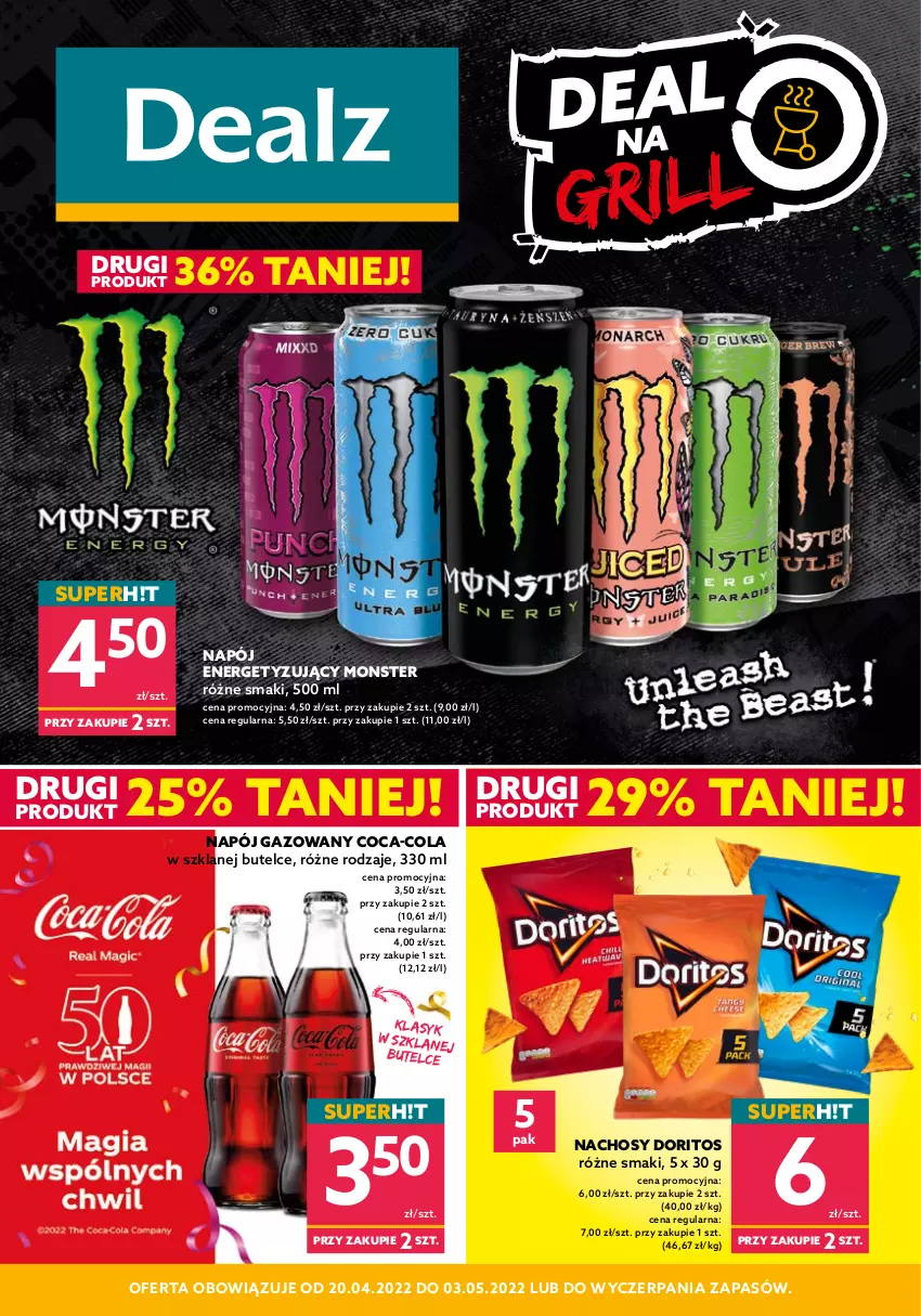 Gazetka promocyjna Dealz - NOWA GAZETKADeal na grill! - ważna 20.04 do 03.05.2022 - strona 1 - produkty: Coca-Cola, Grill, Napój, Napój gazowany