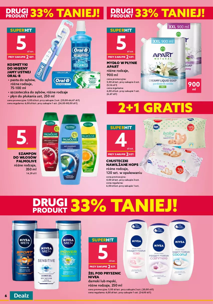 Gazetka promocyjna Dealz - NOWA GAZETKADeal na grill! - ważna 20.04 do 03.05.2022 - strona 6 - produkty: Chusteczki, Do mycia naczyń, Duck, Fa, Fairy, Finish, Gra, Mola, Mydło, Mydło w płynie, Nivea, Palmolive, Papier, Papier toaletowy, Pasta do zębów, Płyn do mycia, Płyn do mycia naczyń, Płyn do płukania, Płyn do wc, Por, Rolki, Szampon, Szczoteczka, Szczoteczka do zębów, Tablet, Tabletki do zmywarki, Zmywarki