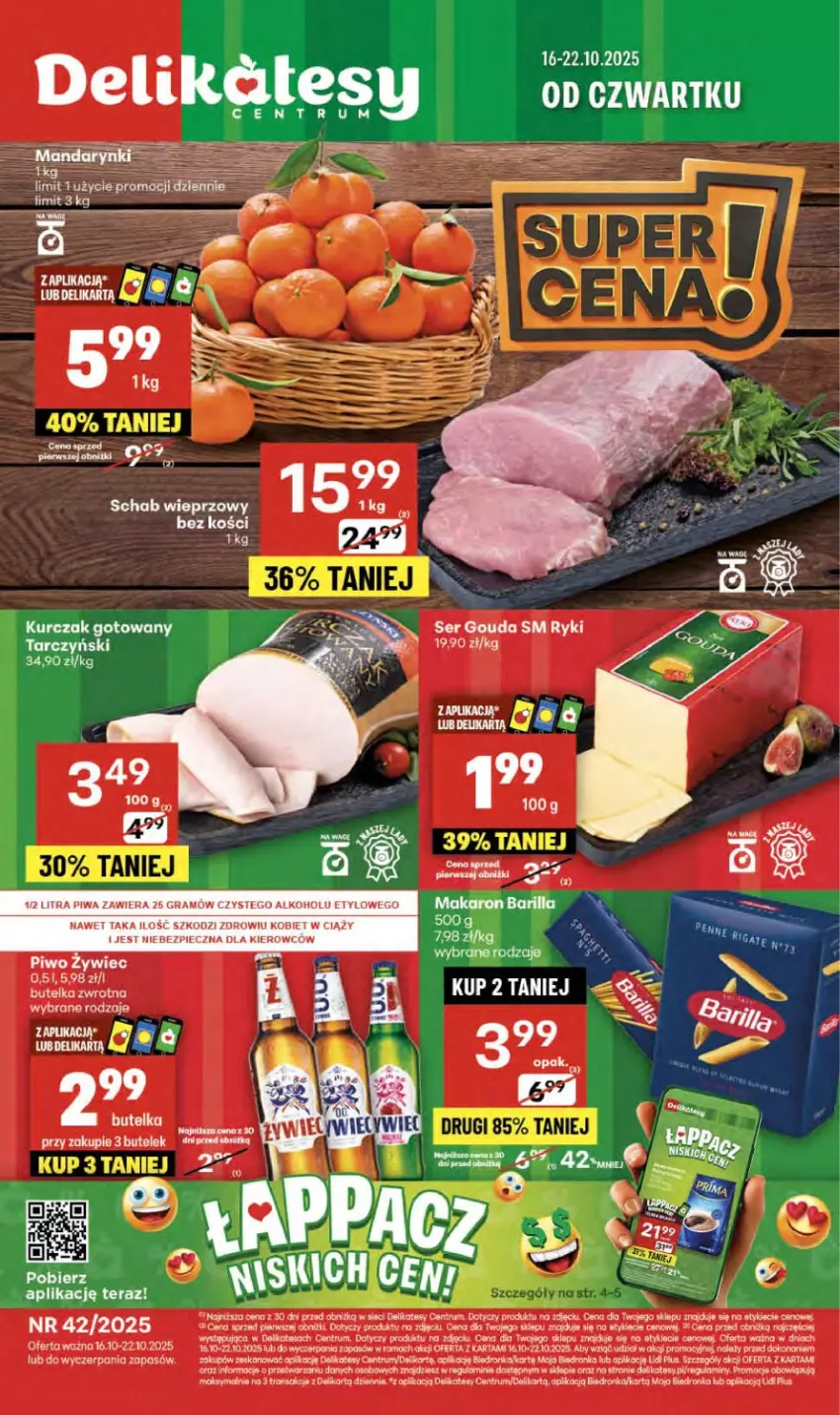 Gazetka promocyjna Delikatesy Centrum - Franczyza DC42 Czwartek - ważna 16.10 do 22.10.2025 - strona 1 - produkty: Gouda, Koc, Kurczak, Kurczak gotowany, Orka, Piec, Piwo, Por, Rum, Schab wieprzowy, Ser, Tarczyński, Tera, Tran