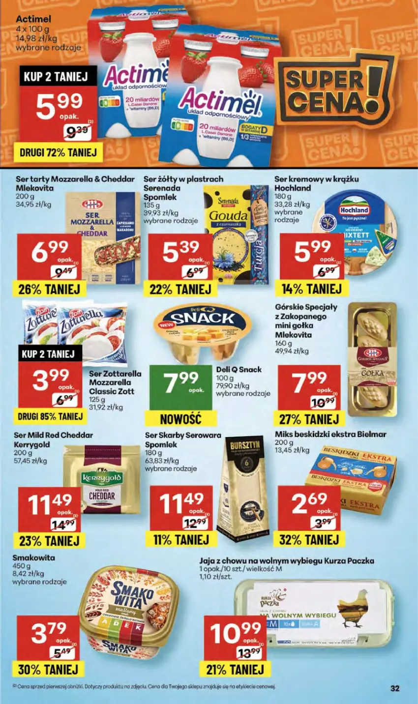 Gazetka promocyjna Delikatesy Centrum - Franczyza DC42 Czwartek - ważna 16.10 do 22.10.2025 - strona 32 - produkty: Actimel, Beskidzki, Cheddar, Gouda, Hochland, Jaja, Mleko, Mlekovita, Mozzarella, Ser, Smakowita, Zott, Zottarella
