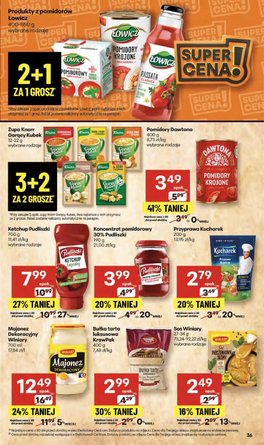 Gazetka promocyjna Delikatesy Centrum - Franczyza DC42 Czwartek - ważna 16.10 do 22.10.2025 - strona 36 - produkty: Bułka, Bułka tarta, Dawtona, Ketchup, Knorr, Koncentrat pomidorowy, Kubek, Kucharek, Majonez, Pomidory, Pudliszki, Rum, Sos, Tarta, Winiary, Zupa