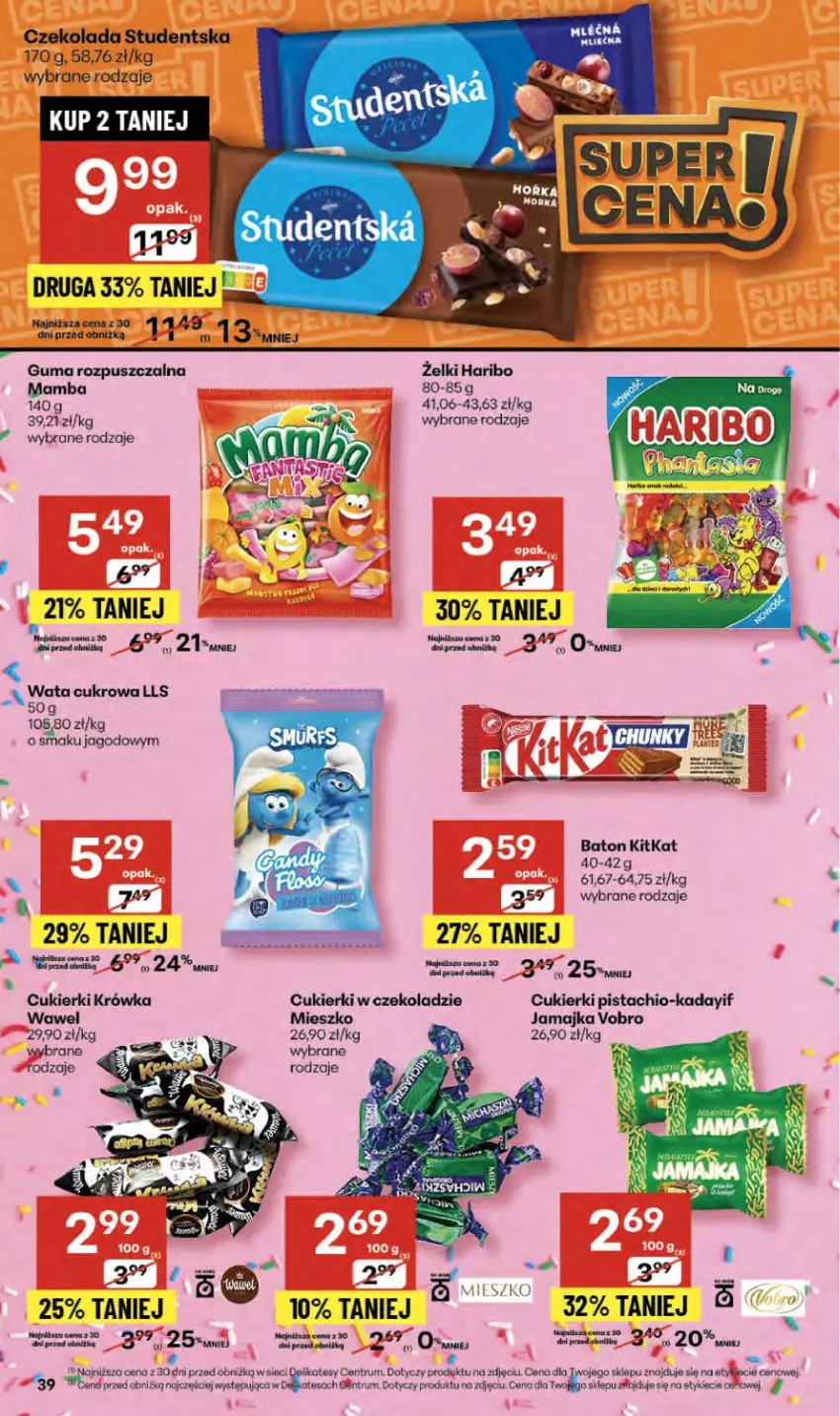Gazetka promocyjna Delikatesy Centrum - Franczyza DC42 Czwartek - ważna 16.10 do 22.10.2025 - strona 39 - produkty: Baton, Cukier, Cukierki, Czekolada, Guma rozpuszczalna, Haribo, Mamba, Rum, Szal, Wata cukrowa, Wawel