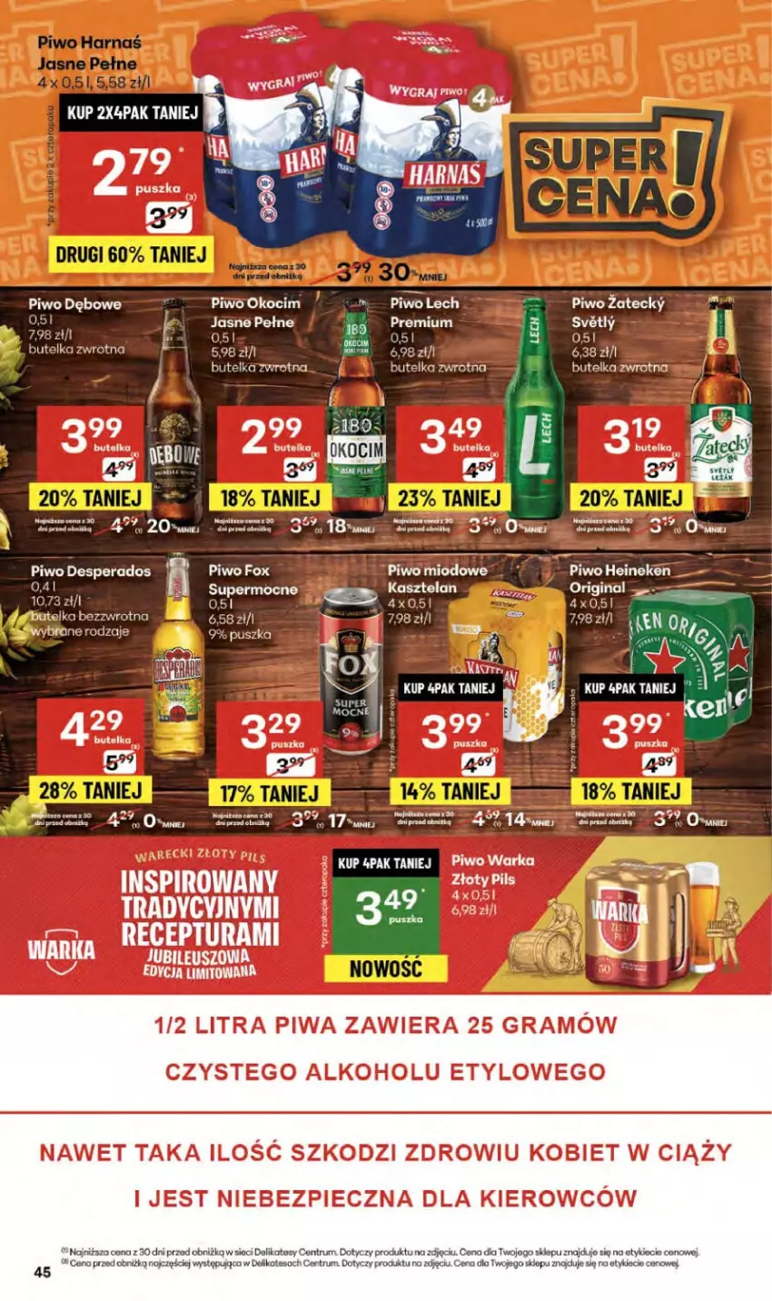 Gazetka promocyjna Delikatesy Centrum - Franczyza DC42 Czwartek - ważna 16.10 do 22.10.2025 - strona 45 - produkty: Desperados, Gin, Gra, Heineken, Kasztelan, Koc, Okocim, Piec, Piwa, Piwo, Rum, Warka