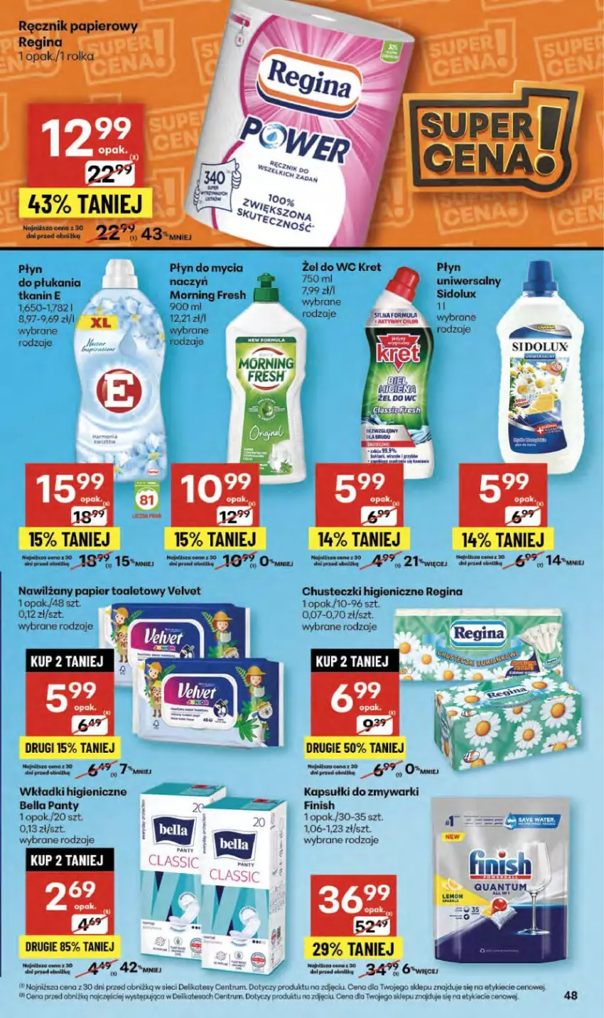 Gazetka promocyjna Delikatesy Centrum - Franczyza DC42 Czwartek - ważna 16.10 do 22.10.2025 - strona 48 - produkty: Bell, Bella, Chusteczki, Finish, Gin, Kret, Nawilżany papier, Papier, Papier toaletowy, Rum, Sidolux, Velvet, Wkładki, Zmywarki