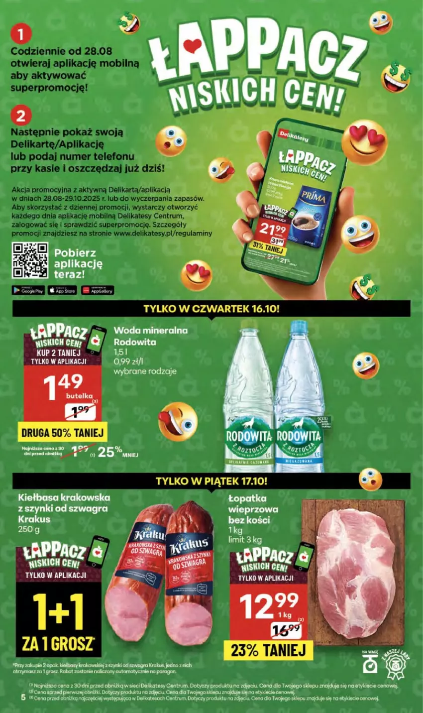 Gazetka promocyjna Delikatesy Centrum - Franczyza DC42 Czwartek - ważna 16.10 do 22.10.2025 - strona 5 - produkty: Gra, Kiełbasa, Kiełbasa krakowska, Krakus, Mobil, Robot, Rum, Telefon, Tera