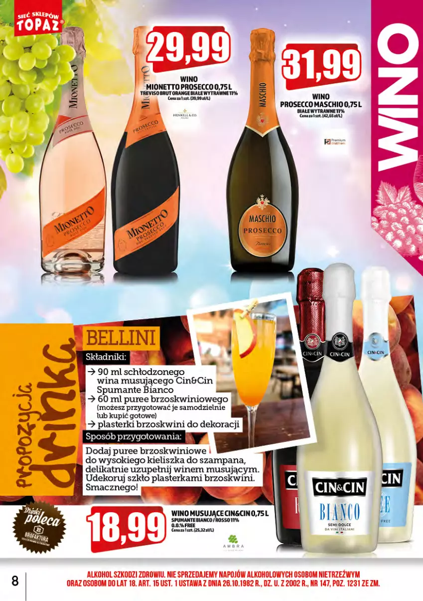 Gazetka promocyjna Topaz - Gazetka - ważna 01.09 do 30.09.2023 - strona 8 - produkty: Mionetto, Mus, Plasterki, Prosecco, Puma, Pur, Sok, Top, Wino