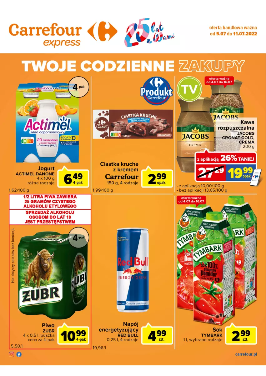 Gazetka promocyjna Carrefour - Gazetka Express - ważna 05.07 do 11.07.2022 - strona 2 - produkty: Actimel, Ciastka, Jacobs, Napój, Piwo, Red Bull, Ryż, Tymbark