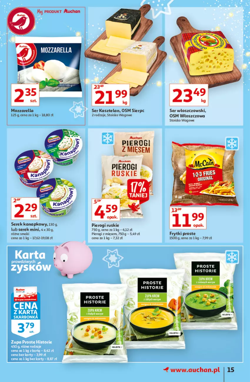 Gazetka promocyjna Auchan - Magia cenowa Hipermarkety - ważna 18.11 do 24.11.2021 - strona 15 - produkty: Frytki, Kasztelan, Mozzarella, Pierogi, Ser, Ser Kasztelan, Serek, Serek kanapkowy, Włoszczowski