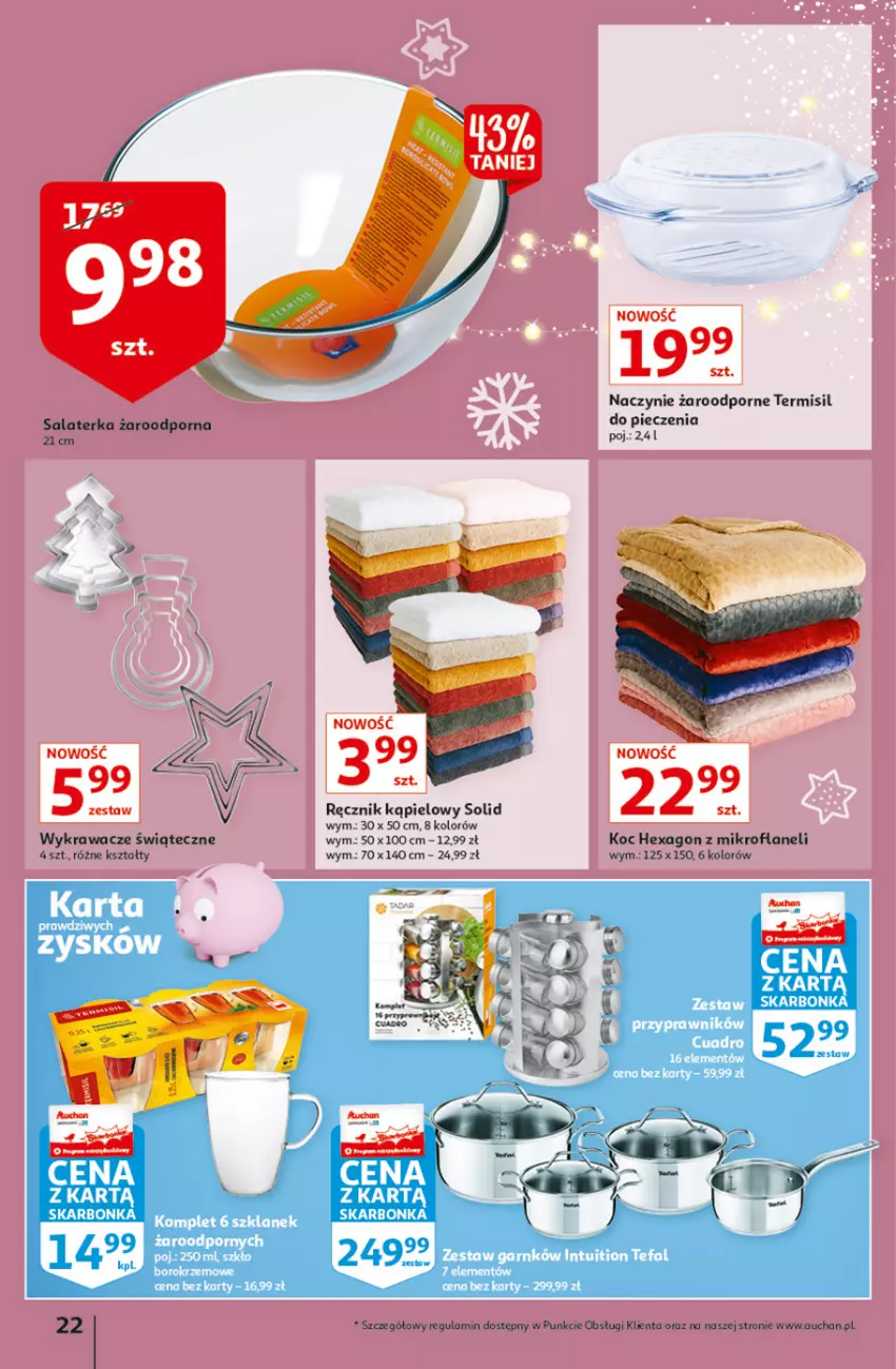 Gazetka promocyjna Auchan - Magia cenowa Hipermarkety - ważna 18.11 do 24.11.2021 - strona 22 - produkty: Fa, Koc, Naczynie żaroodporne, Piec, Por, Ręcznik, Ręcznik kąpielowy, Tefal