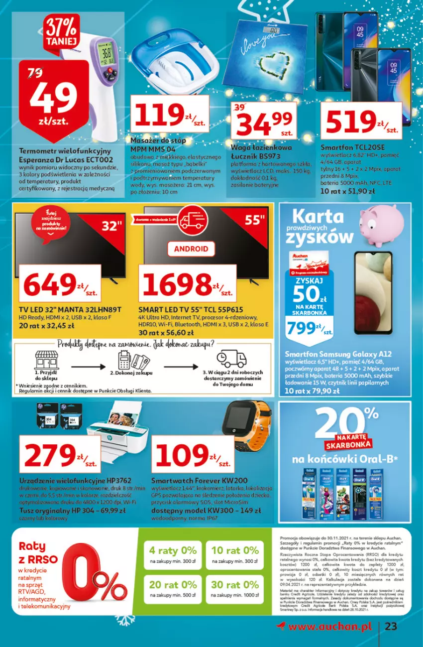 Gazetka promocyjna Auchan - Magia cenowa Hipermarkety - ważna 18.11 do 24.11.2021 - strona 23 - produkty: Gin, Gra, HP, Krokomierz, Latarka, Masażer, Por, Smartwatch, Sos, Tarka, Termometr, Top, Tusz, Urządzenie wielofunkcyjne, Waga