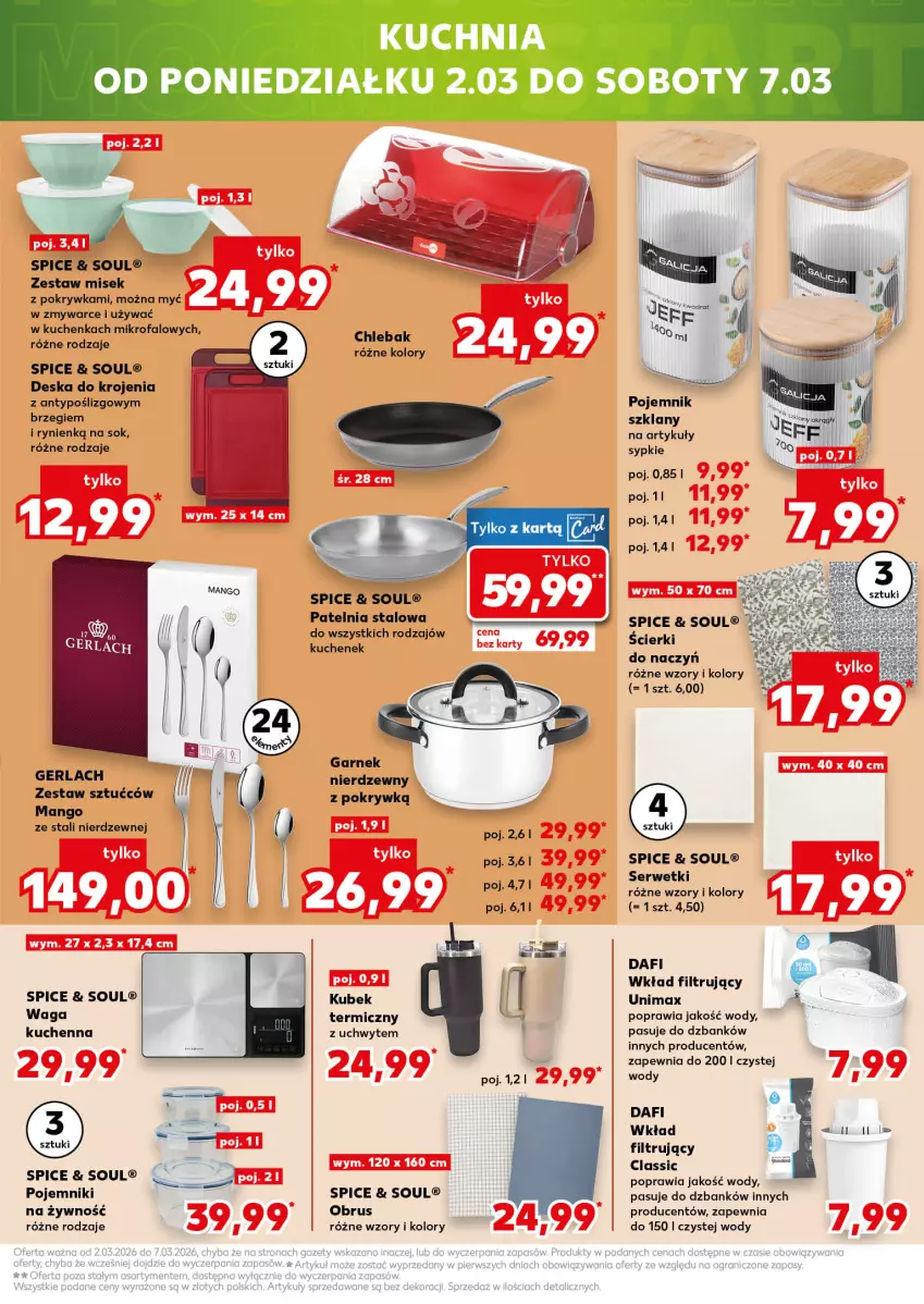 Gazetka promocyjna Kaufland - Kaufland - ważna 26.02 do 04.03.2026 - strona 13 - produkty: Chleb, Chlebak, Deska do krojenia, Fa, Garnek, Kubek, Kuchnia, Mango, Obrus, Patelnia, Pojemnik, Pojemnik szklany, Ser, Serwetki, Sok, Waga, Wkład filtrujący, Zestaw sztućców