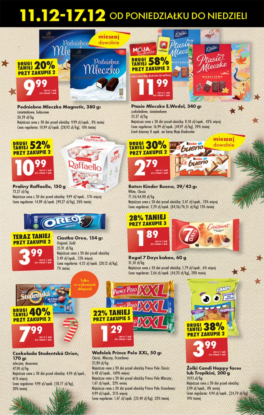 Gazetka promocyjna Biedronka - Od poniedzialku - ważna 11.12 do 16.12.2023 - strona 43 - produkty: 7 Days, Baton, Ciastka, Czekolada, Deser, Fa, Gin, Kinder, Kinder Bueno, Kokos, Mleczko, Oreo, Praliny, Prince Polo, Ptasie mleczko, Raffaello, Ser, Tera, Wafelek