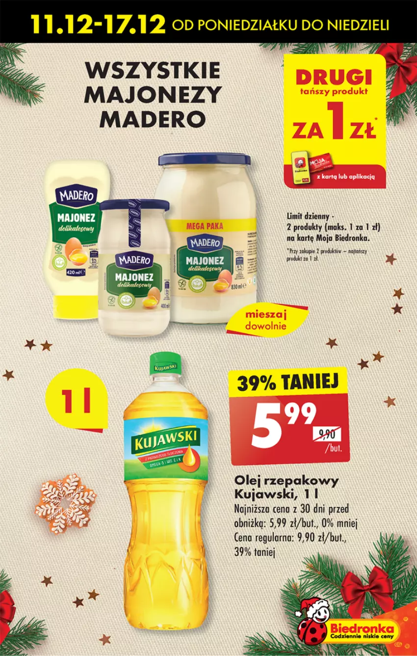 Gazetka promocyjna Biedronka - Od poniedzialku - ważna 11.12 do 16.12.2023 - strona 5 - produkty: Kujawski, Majonez, Olej, Olej rzepakowy