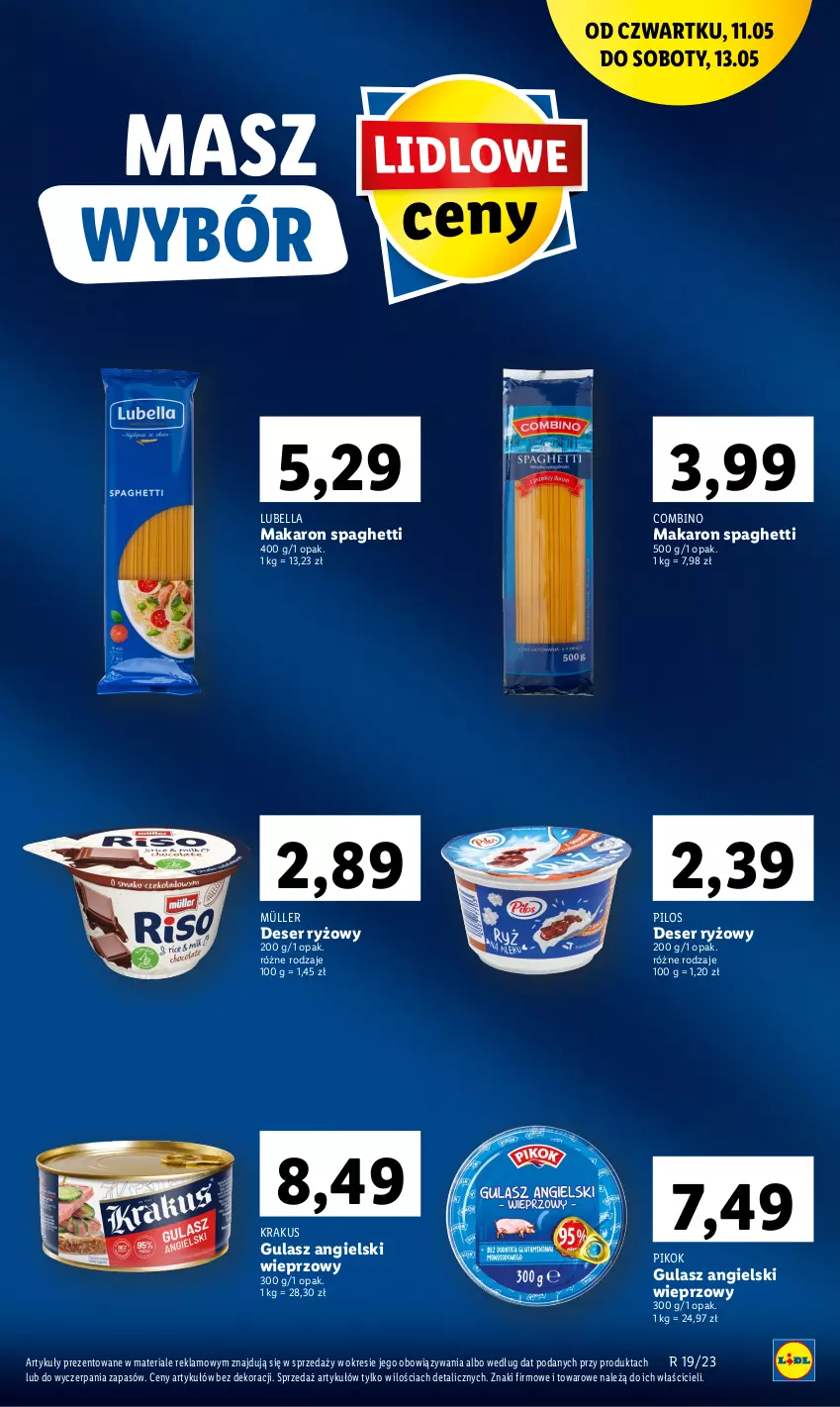 Gazetka promocyjna Lidl - GAZETKA - ważna 11.05 do 13.05.2023 - strona 7 - produkty: Bell, Bella, Deser, Krakus, Lubella, Makaron, Müller, PIKOK, Pilos, Ryż, Ser, Spaghetti