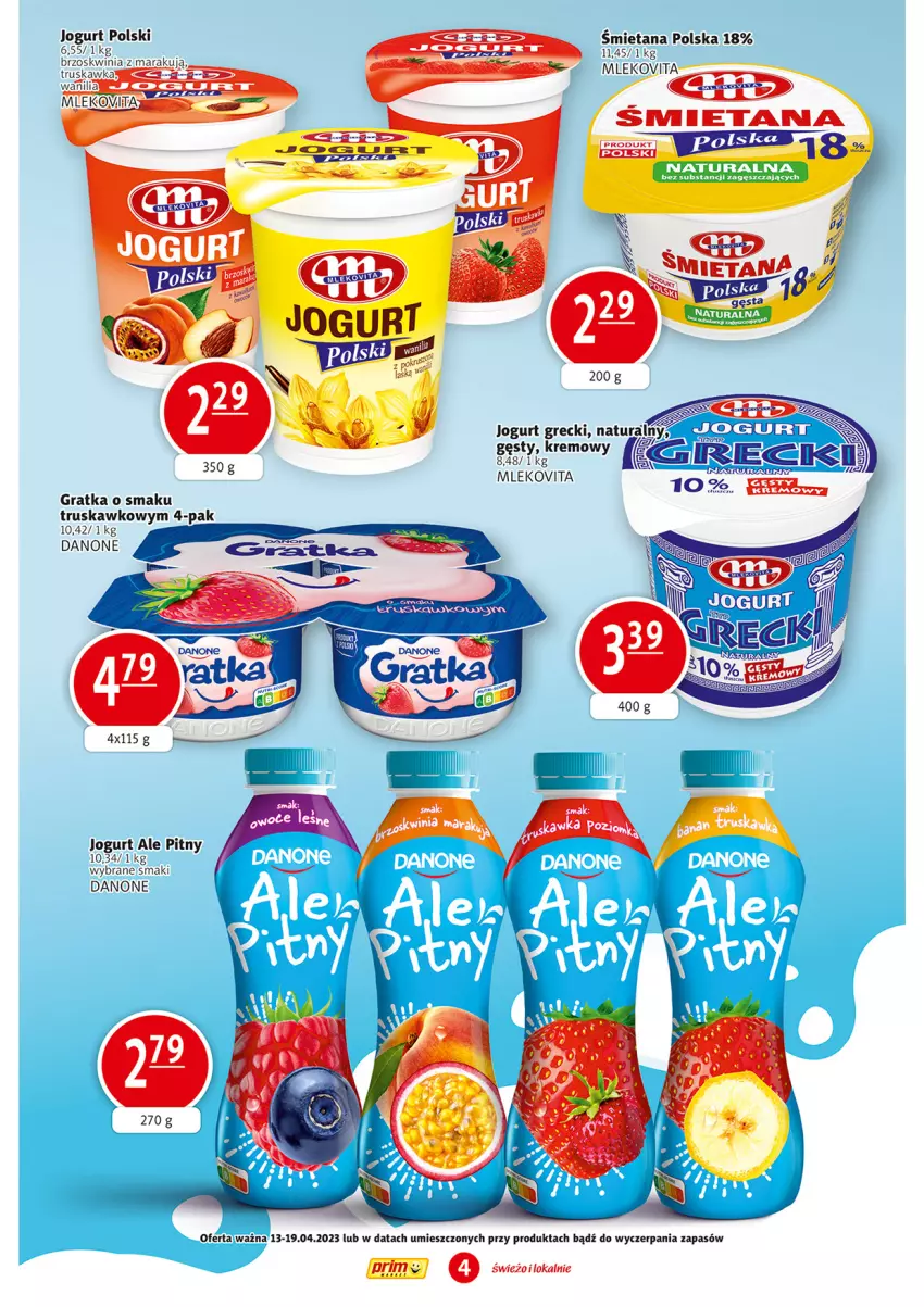 Gazetka promocyjna Prim Market - ważna 13.04 do 19.04.2023 - strona 4 - produkty: Danone, Gra, Jogurt, Mleko, Mlekovita