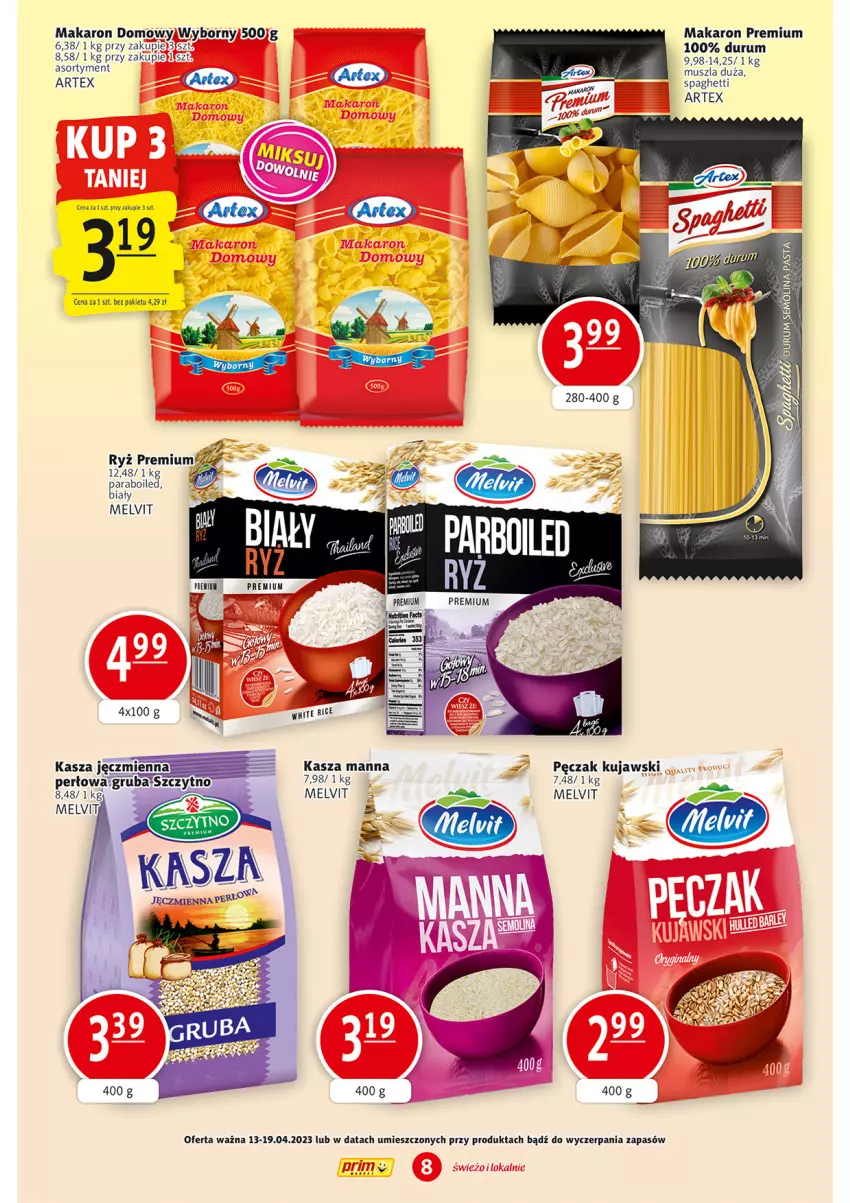 Gazetka promocyjna Prim Market - ważna 13.04 do 19.04.2023 - strona 8 - produkty: Kasza, Kasza jęczmienna, Kujawski, Makaron, Melvit, Rum, Ryż